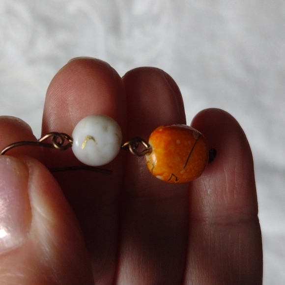 Orange and white earrings - Picture 3 of 4